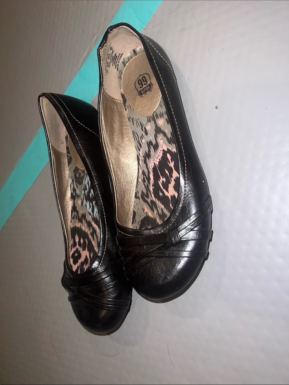 Route 66 Black Women's Ballet Flats with Leopard Insole